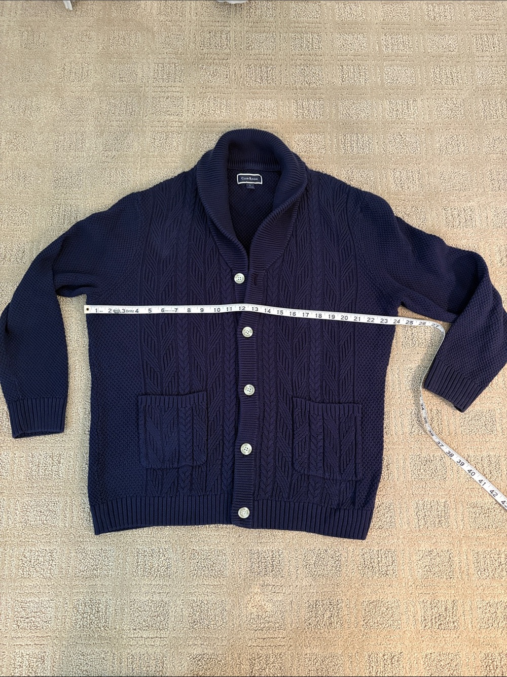 Size L Club Room Navy Shawl Collar Cable Knit Cardigan
